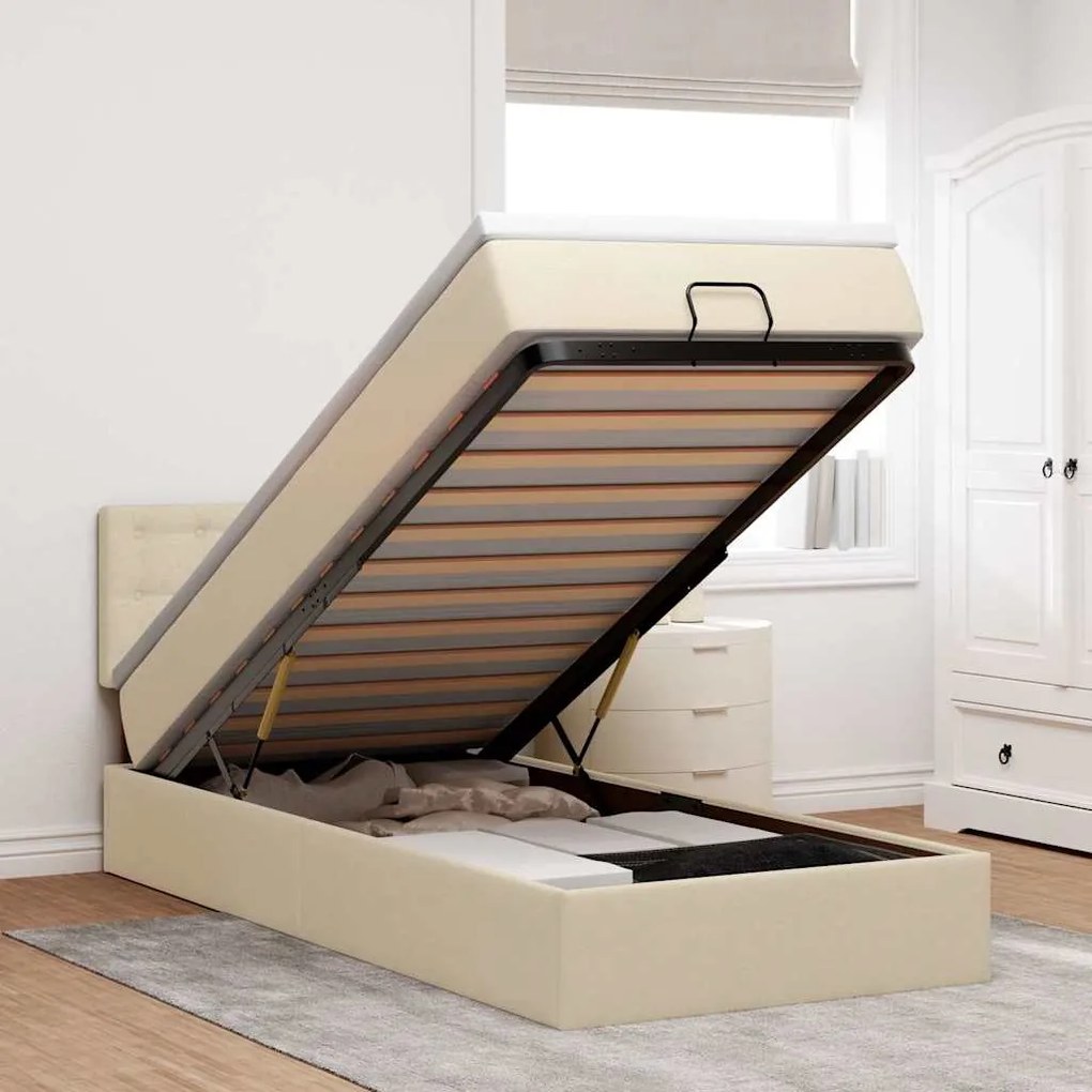 vidaXL Estrutura de cama otomana com creme de colchão 90x190cm tecido