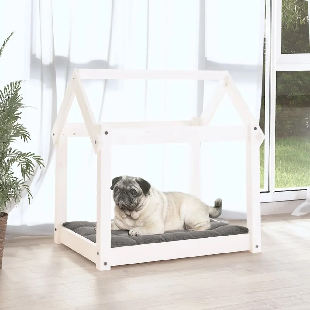 Cama para cães 71x55x70 cm madeira de pinho maciça branco