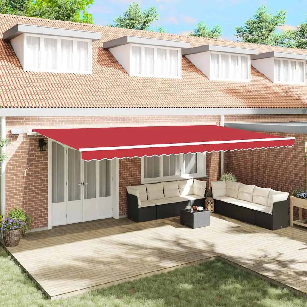 vidaXL Toldo Retrátil Manual Vermelho 600 × 350 cm Tecido e Aço