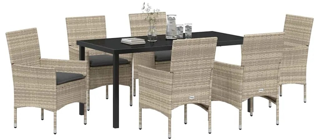 Conjunto de Jantar de Jardim 7 Peças com Almofadas Cinza Claro em Ratt