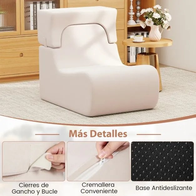 Cadeira de chão para adultos (MESA NÃO INCLUIDA) com apoio de cabeça removível Capa de veludo lavável e enchimento de espuma elástica bege