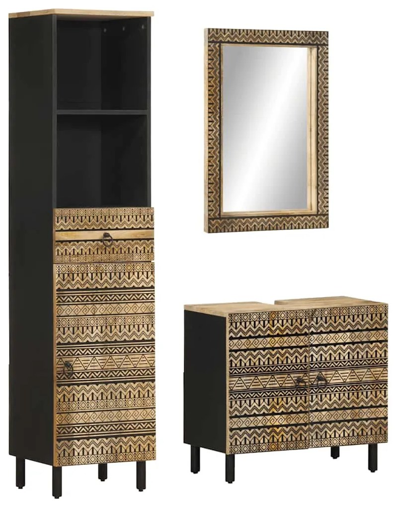 vidaXL 3 pcs conj. móveis p/ casa de banho madeira mangueira maciça