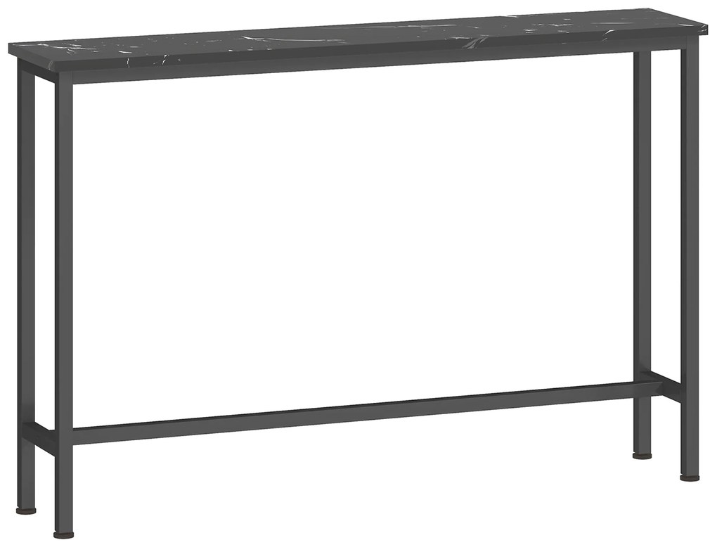 Mesa Consola Moderna Consola de Entrada Estreita com Superfície com Efeito Mármore e Estrutura de Metal 100x20x66 cm Preto