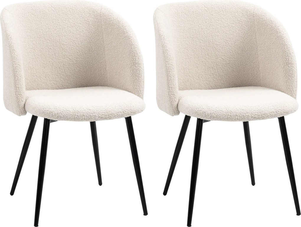 Conjunto de 2 cadeiras de sala de jantar com encosto em tecido com efeito de lã felpuda e pés em aço, 55 x 62 x 80 cm, bege e preto