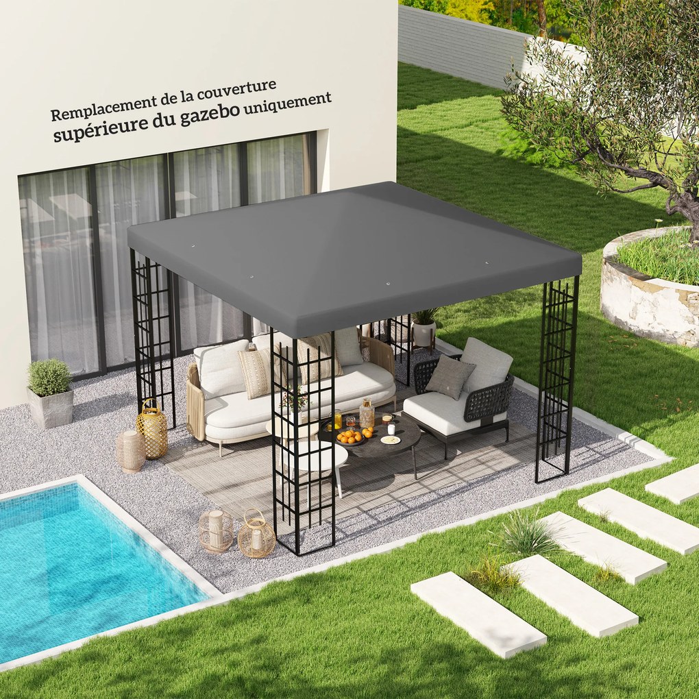 Lona de substituição para tenda (NÃO INCLUIDA), com orifícios de drenagem e proteção solar UPF30+, 3 x 3 m, cinzento escuro