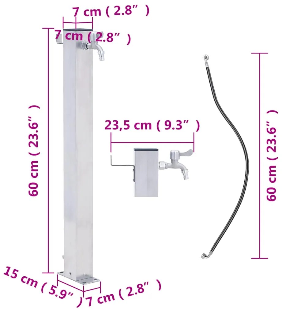 Coluna de água para jardim em aço inoxidável quadrada 60 cm