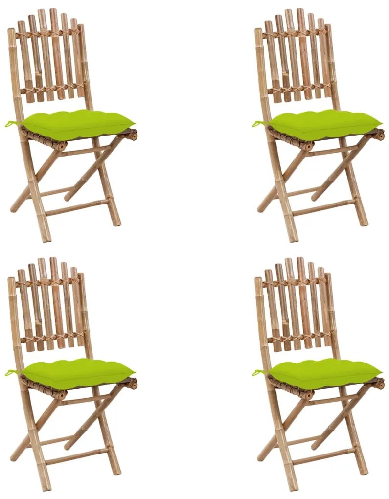 5 pcs conj. de jantar dobrável c/ almofadões p/ exterior bambu