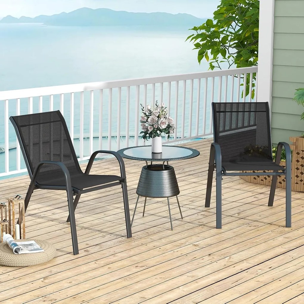 Conjunto de 4 cadeiras de jardim empilháveis ​​em textilene e estrutura de metal 56 x 70 x 84 cm cinza