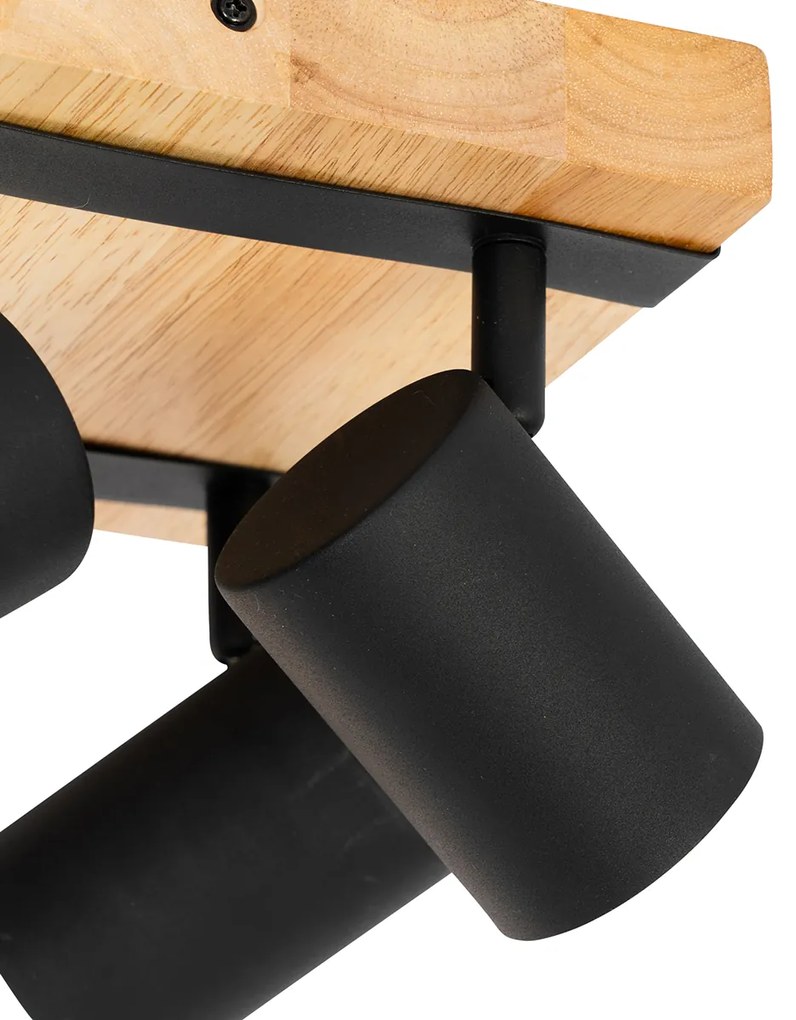 Foco de teto inteligente preto com madeira 4 luzes ajustáveis Incl. Wifi GU10 50mm - Jeana