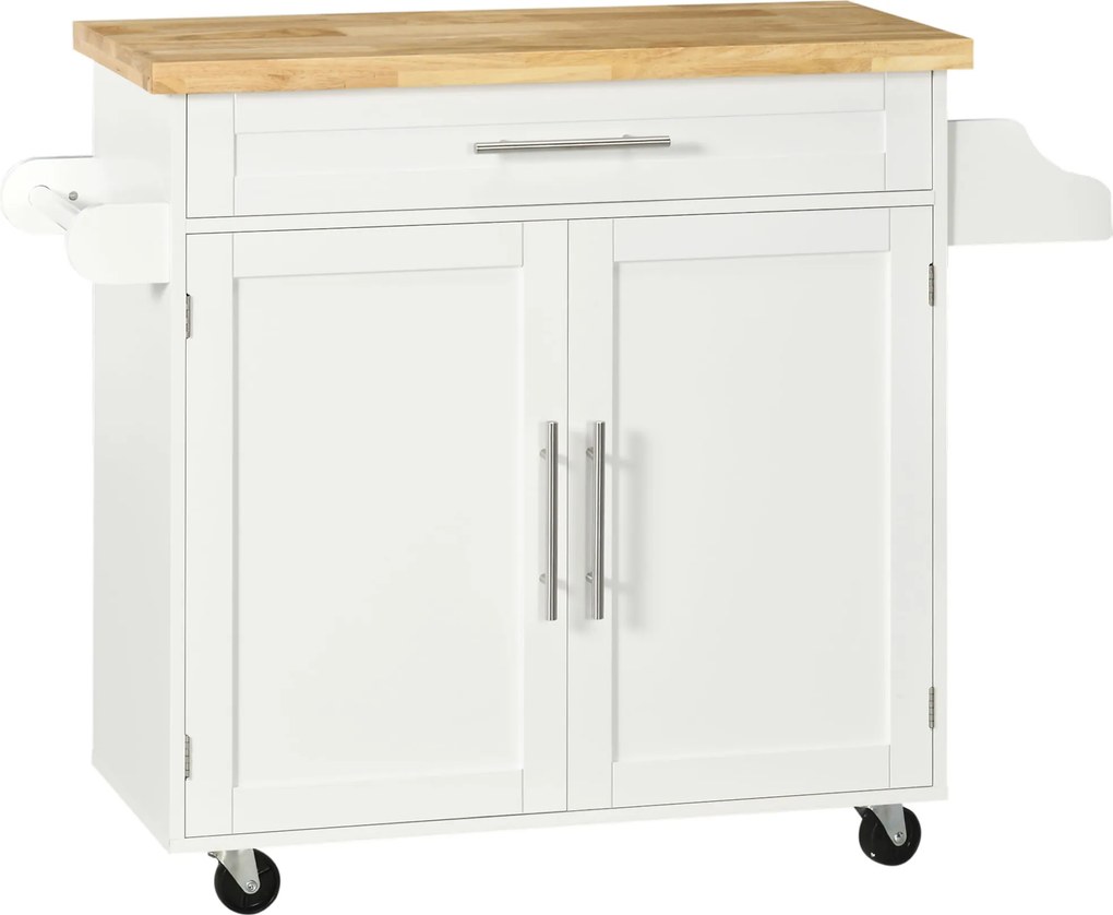 Carrinho de Cozinha com Prateleira Interior Ajustável Gaveta Barra e Suporte para Temperos 109x40x89 cm Branco