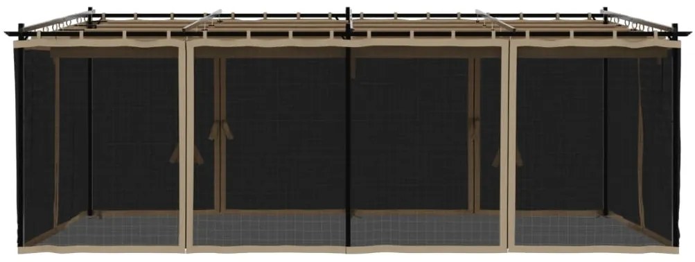 Gazebo com paredes de malha 6x3 m aço cinzento-acastanhado