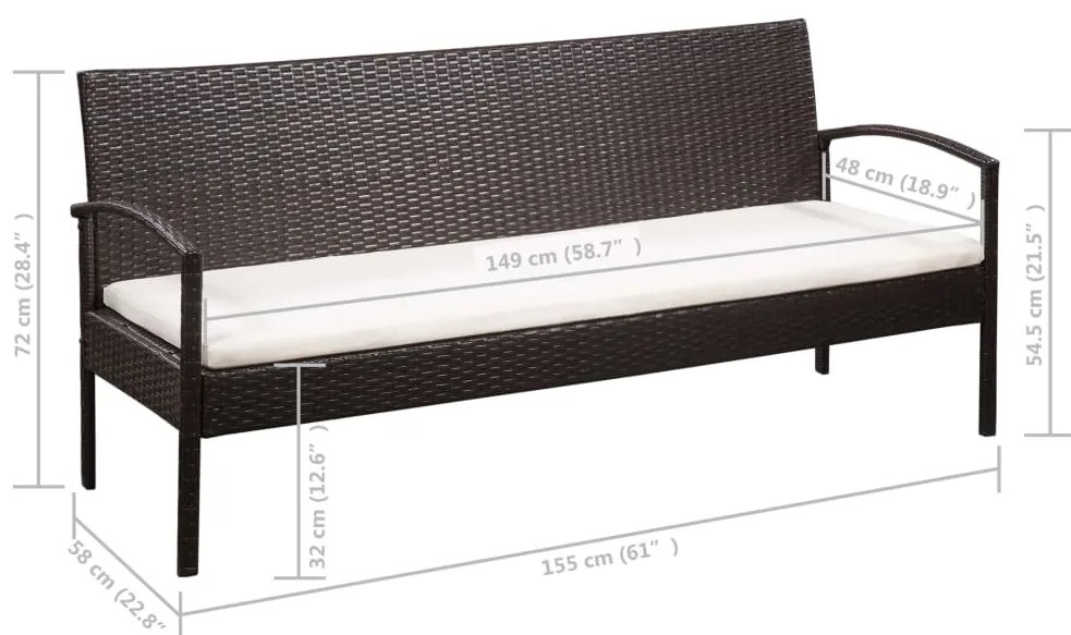 5 pcs conjunto lounge jardim c/ almofadões vime PE castanho