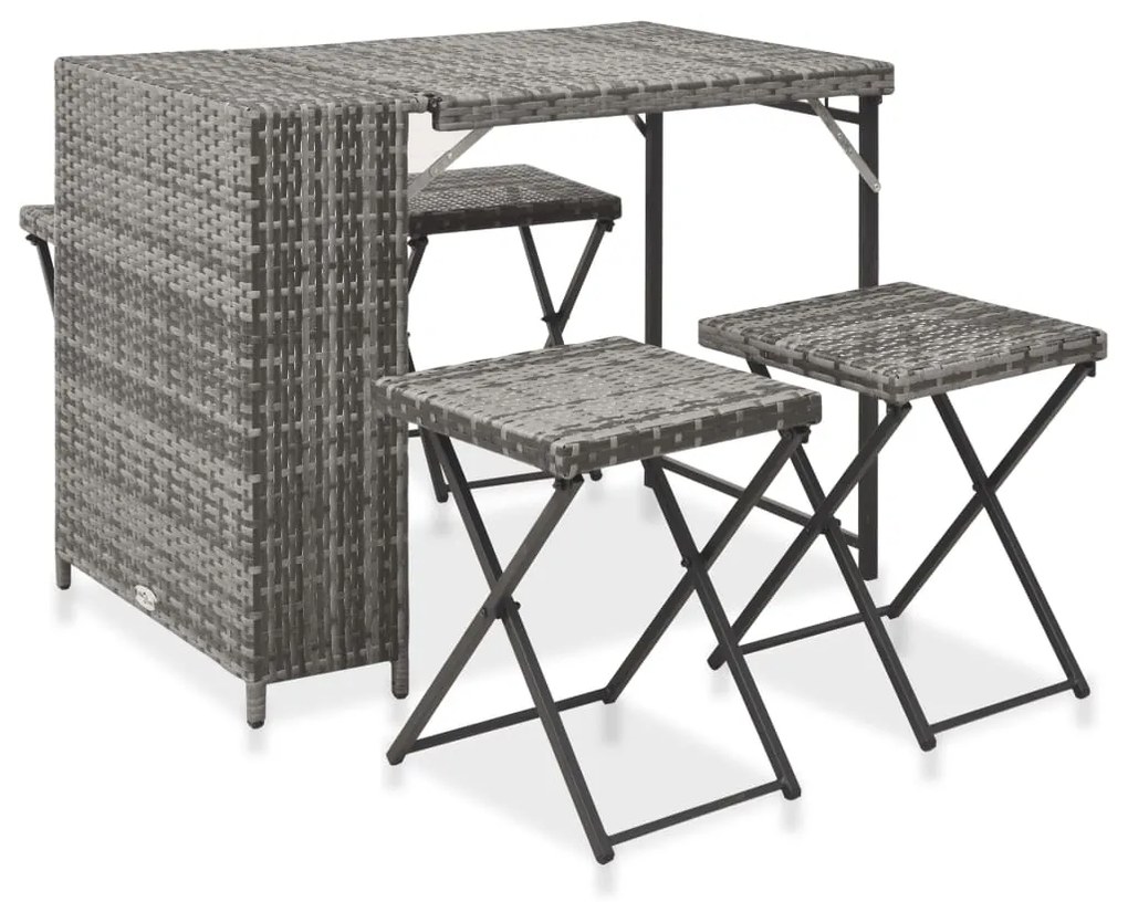 47442 vidaXL Conjunto de jantar dobrável p/ ext. 5 pcs vime PE cinzento