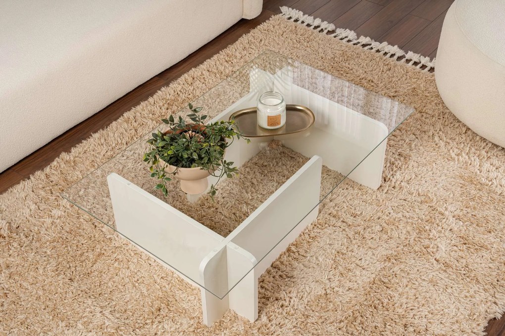 Mesa de Café Flavio - Branco Madeira - 105x30x65 cm