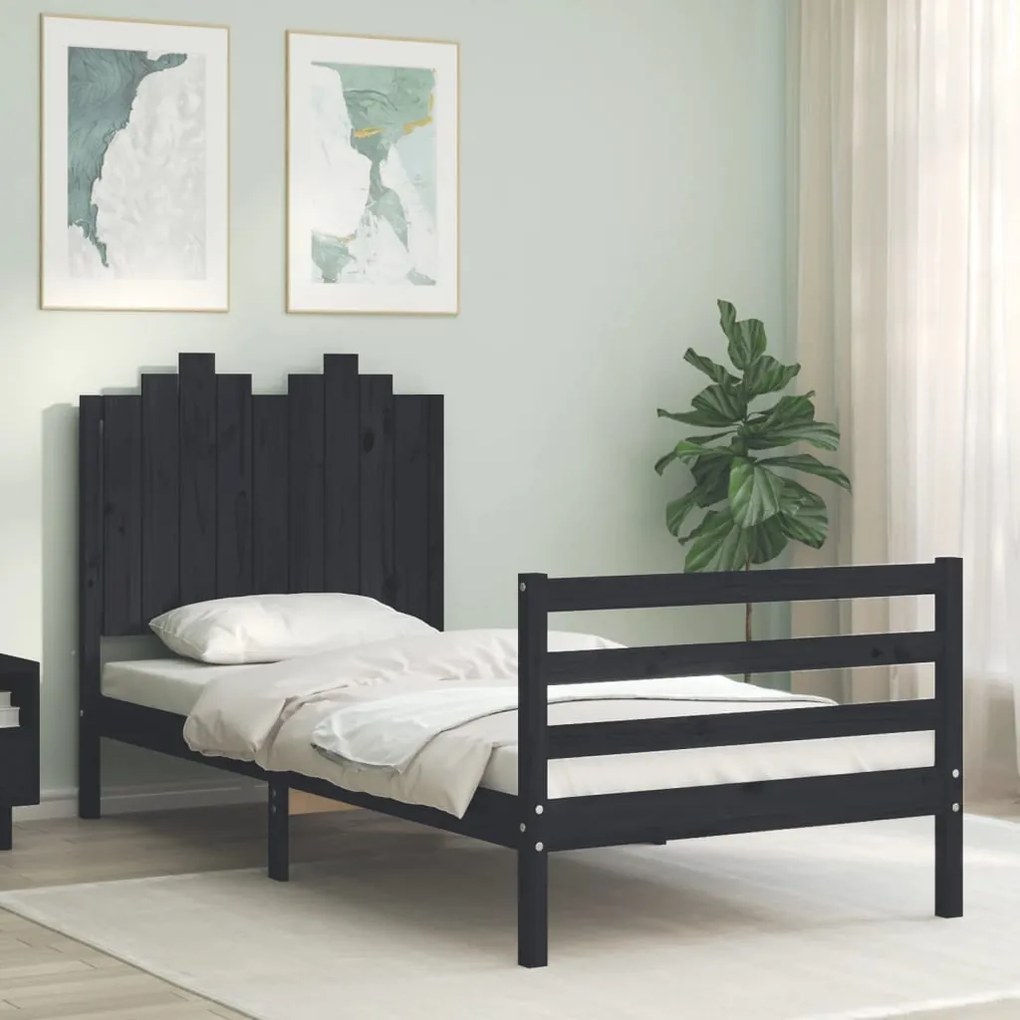 vidaXL Estrutura cama de solteiro c/ cabeceira madeira maciça preto