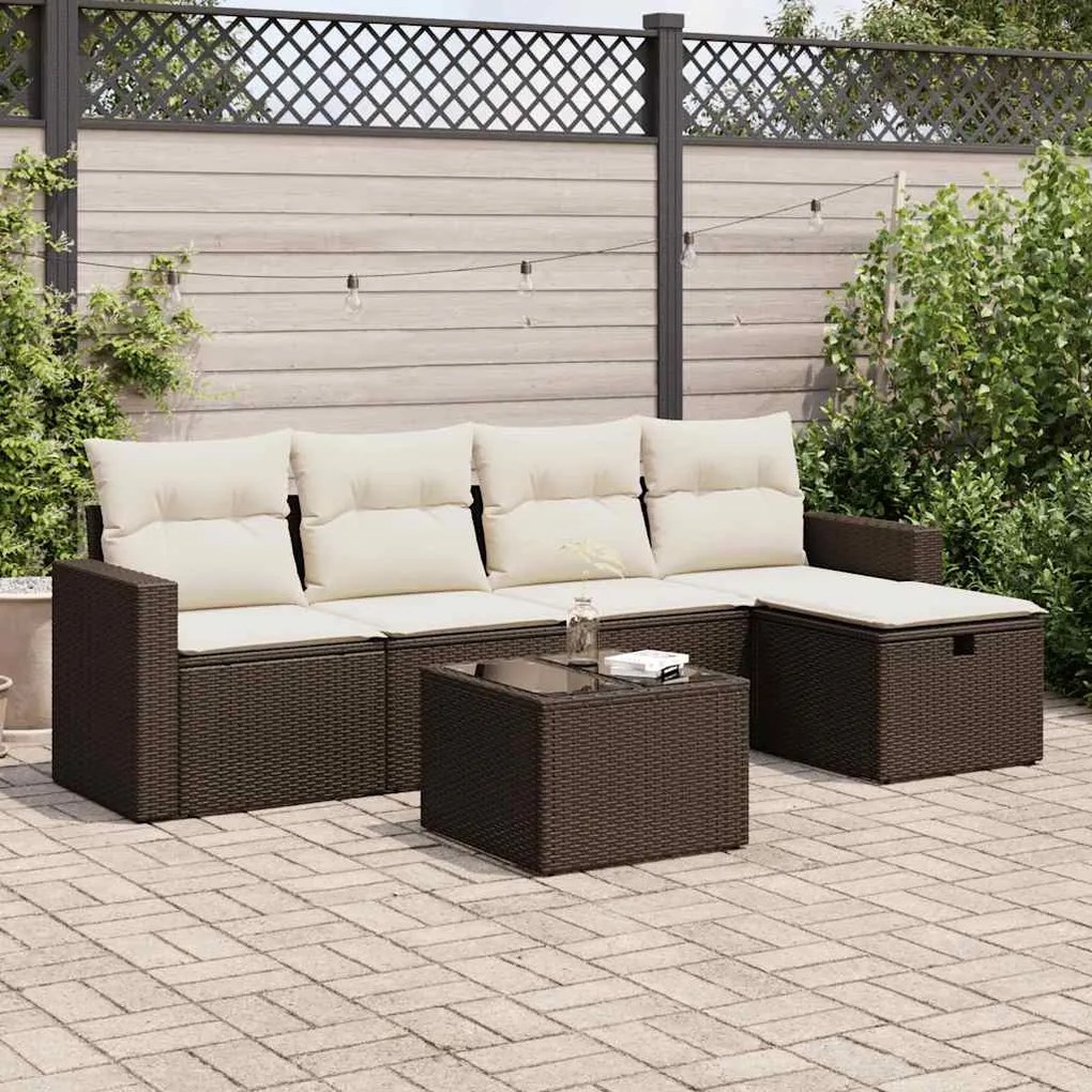 vidaXL 6 pcs conjunto de sofás jardim c/ almofadões vime PE castanho