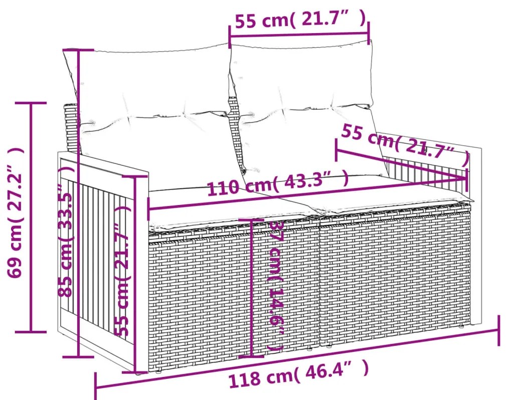10 pcs conjunto sofás de jardim c/ almofadões vime PE cinzento