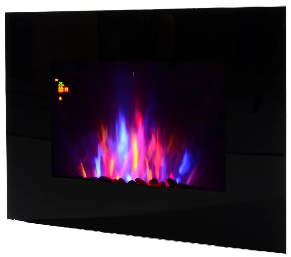 HomCom® Lareira Eléctrica de Parede 1000/2000W Comando a Distância 90x9,5x56 cm