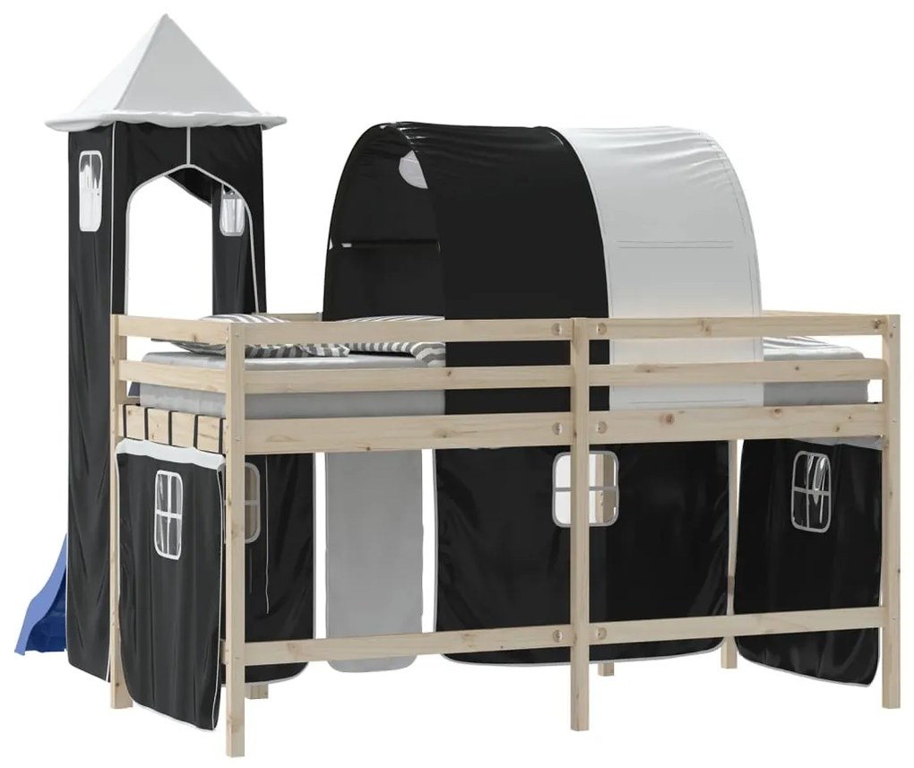 Cortinas para cama elevada com túnel e torre branco e preto