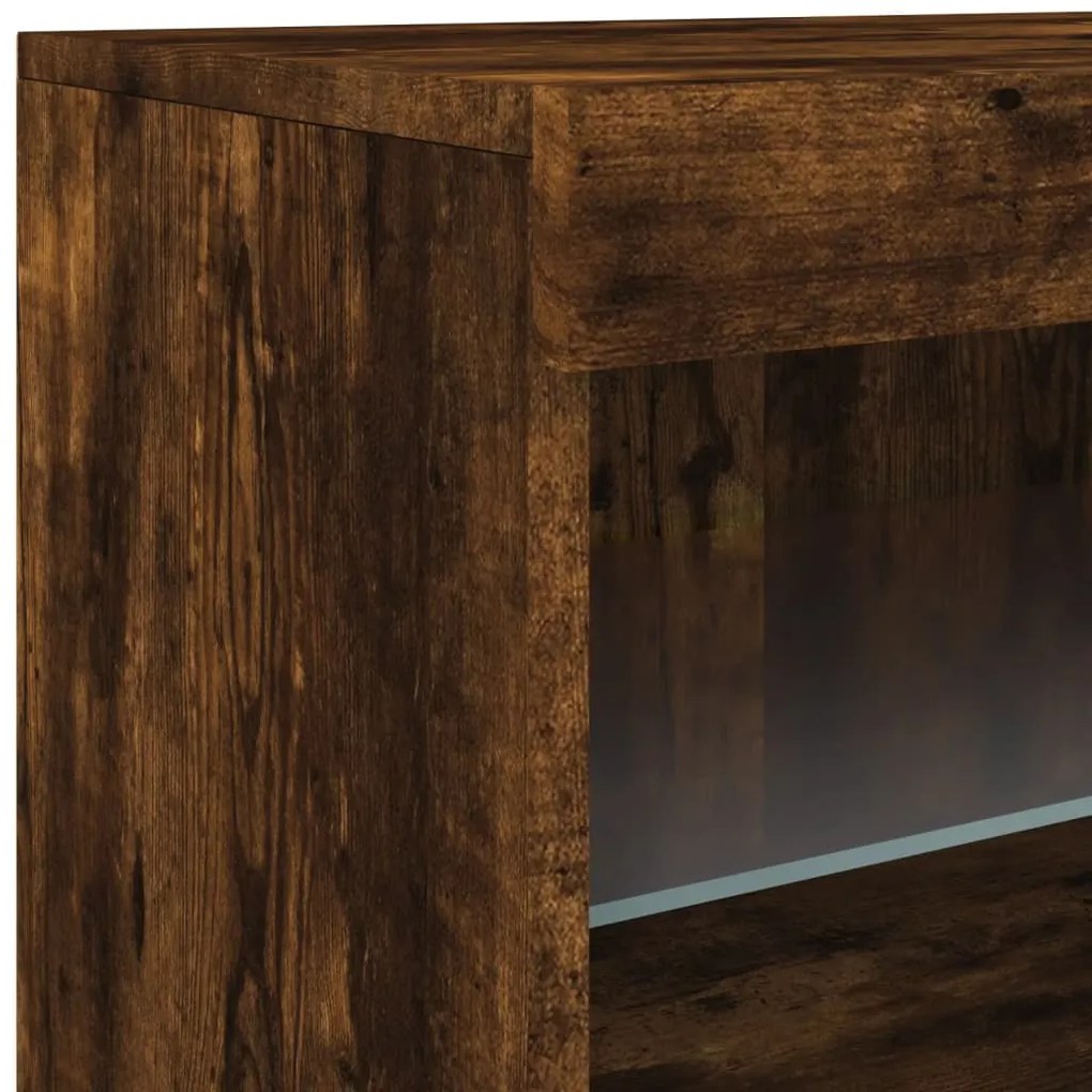 Aparador com luzes LED 142,5x37x67 cm carvalho fumado