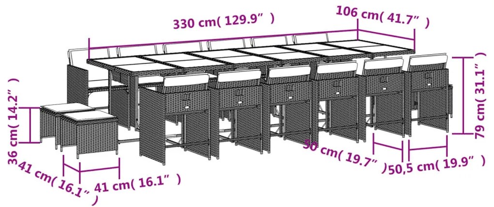 11 pcs conj. jantar jardim c/ almofadões vime PE bege misturado