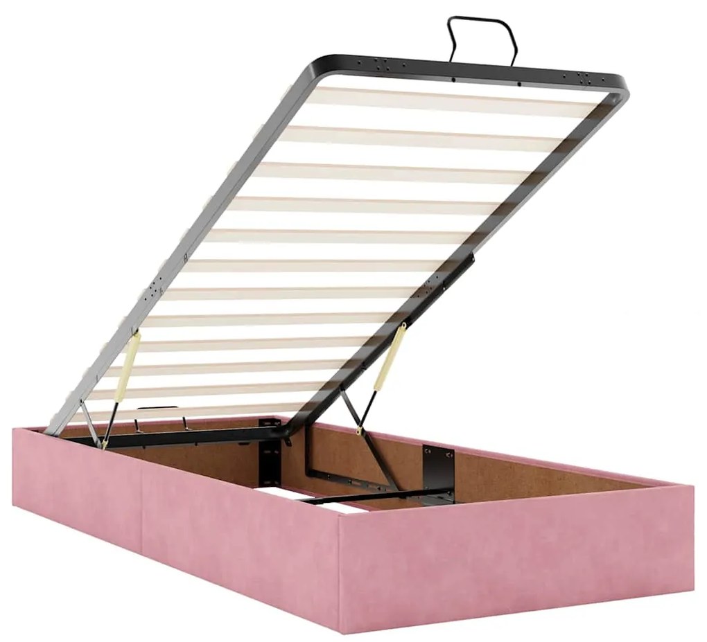 Estrutura de cama otomana com colchões rosa 90x200cm veludo