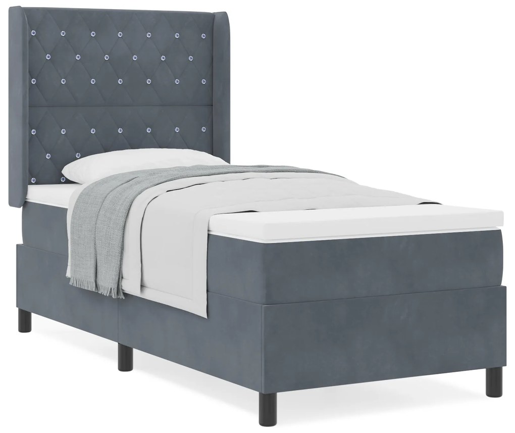 Cama Box Spring com Colchão Cinza Escuro 90x200 cm em Veludo