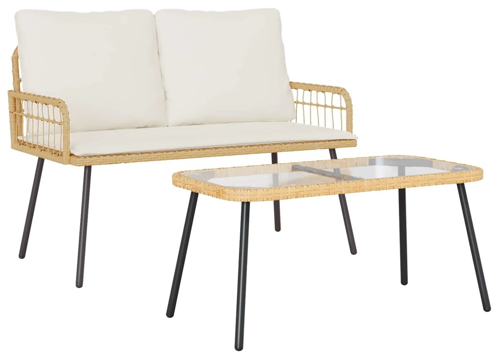 vidaXL Conjunto de Jantar para Jardim 2 pcs Natural vime PE