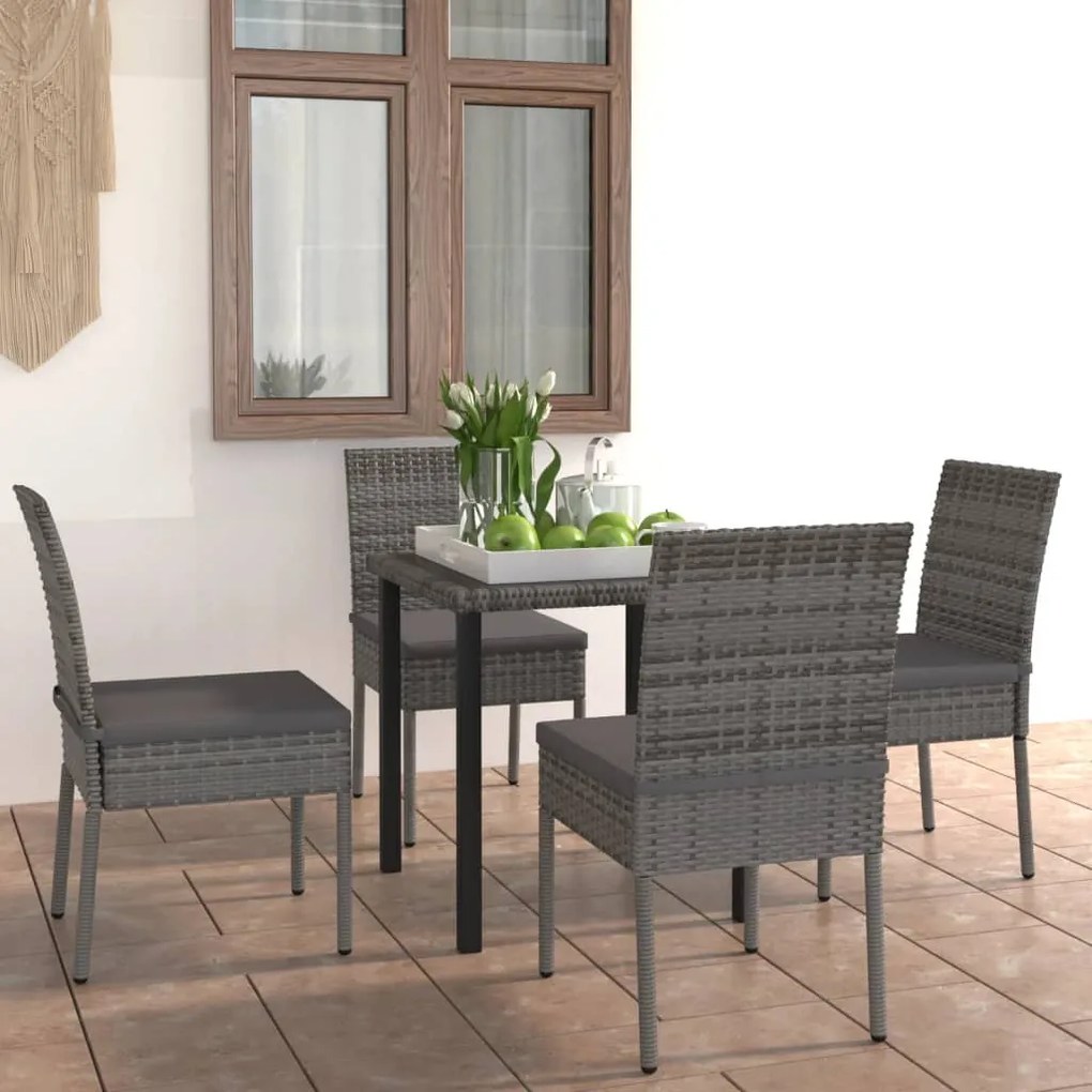 vidaXL 5 pcs conjunto de jantar para jardim vime PE cinzento