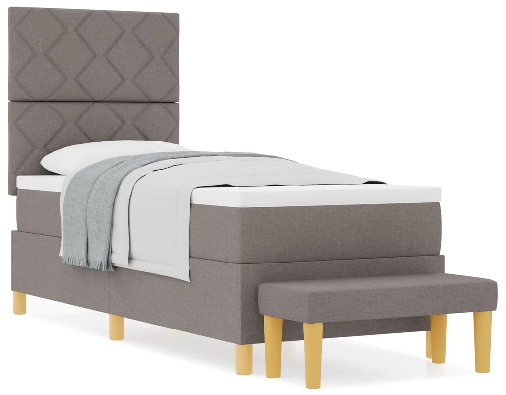 Cama Box Spring com Colchão & Banco Taupe 80x200 cm Tecido
