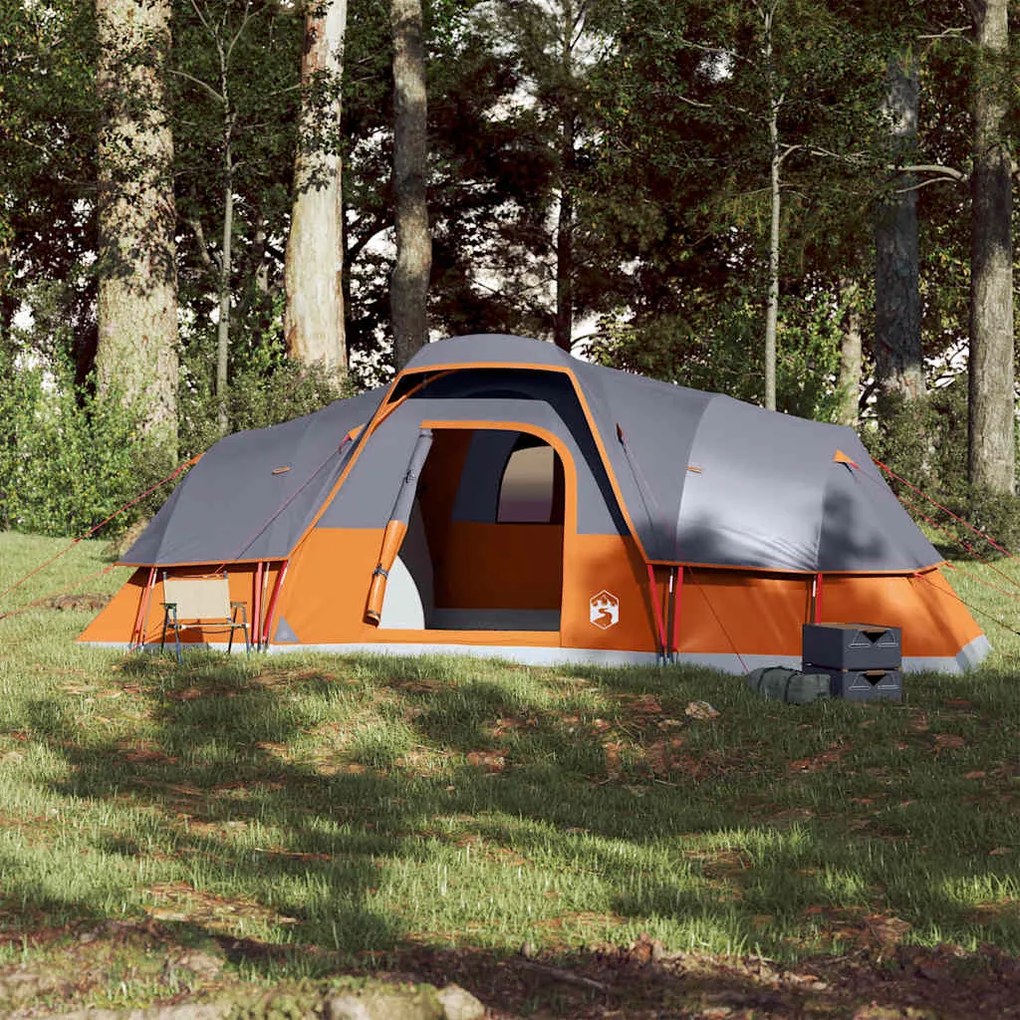 Tenda familiar cúpula para 11 pessoas impermeável cinza/laranja