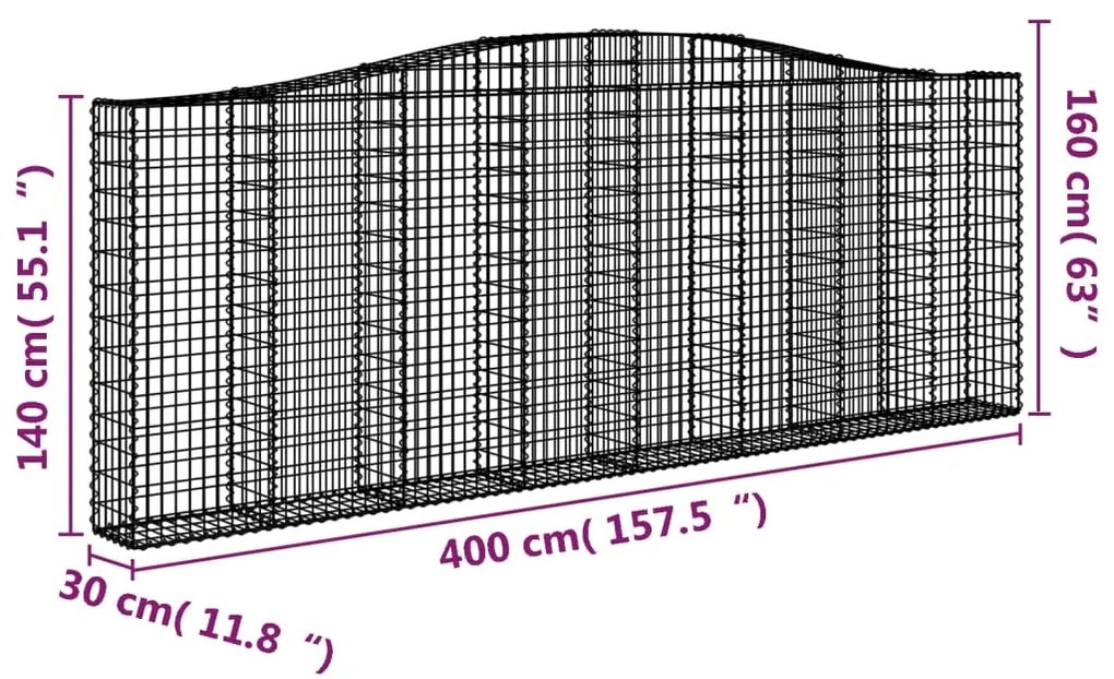 Cestos gabião arqueados 6pcs 400x30x140/160cm ferro galvanizado