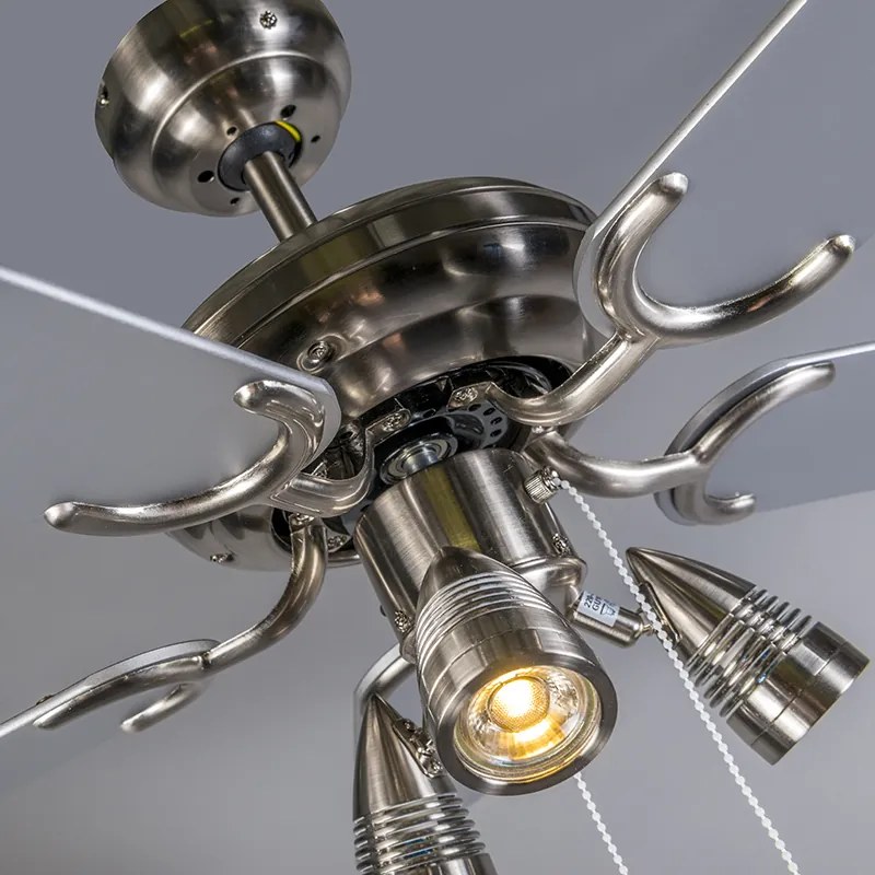 Ventilador de teto em aço 110cm 3-luzes com cordão - Mistral