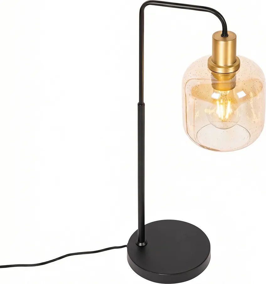 Candeeiro de Mesa Design Preto com Latão e Vidro Âmbar - Zuzanna