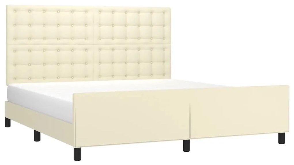 Estrutura de cama c/ cabeceira couro artificial 160x200cm creme