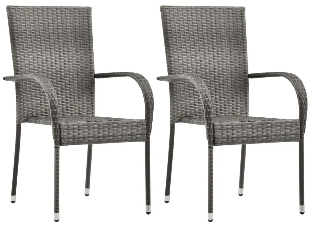 3 pcs conjunto de jantar para jardim vime PE cinzento
