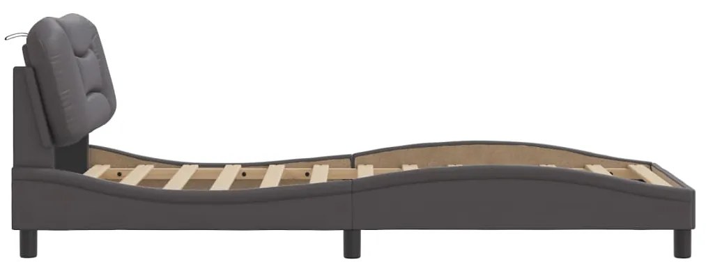 Estrutura cama c/ cabeceira couro artificial 90x190 cm cinzento