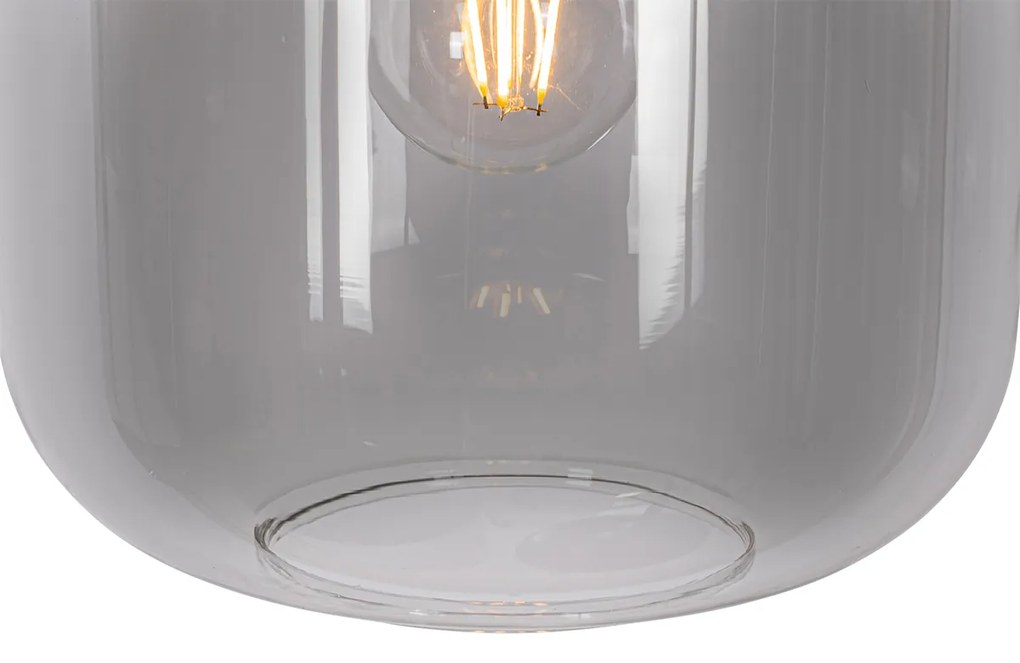 Candeeiro de suspensão preto com dourado e vidro fumê 3-luzes redondo - Kyan Design