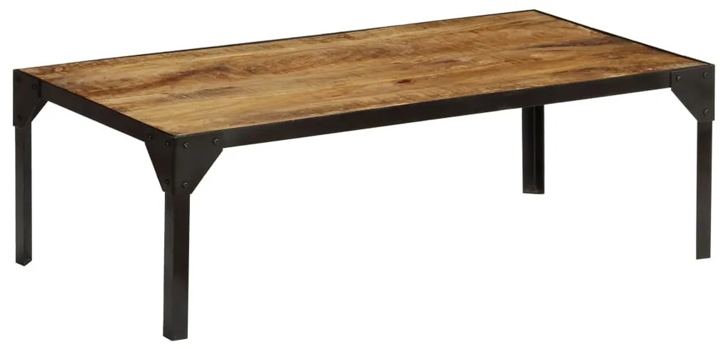 Mesa de centro madeira de mangueira maciça áspera e aço 110 cm