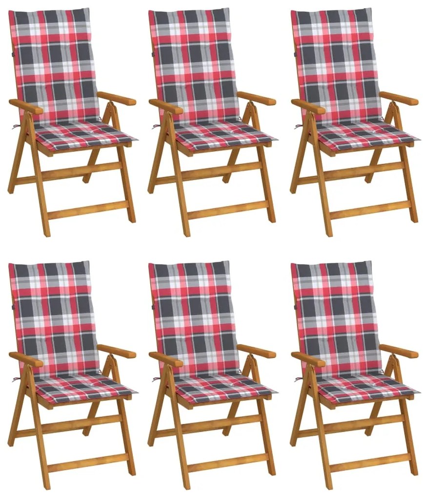 vidaXL Cadeiras de jardim dobráveis c/ almofadões 6 pcs acácia maciça