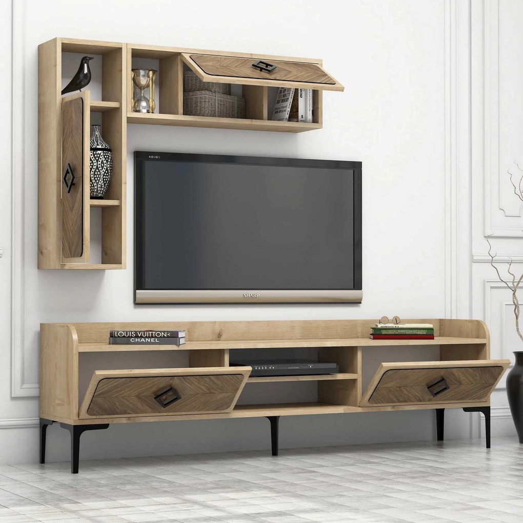 Conjunto de Mobiliário para Sala de Estar Samba – Carvalho – TV Unit: