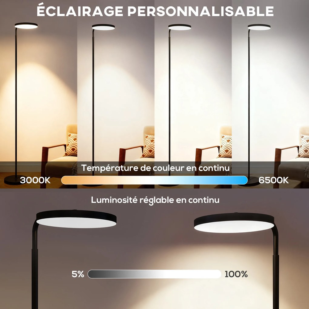 Candeeiro de pé LED 41x25x177 cm, intensidade regulável, cabeça giratória de 350°, comando magnético, preto