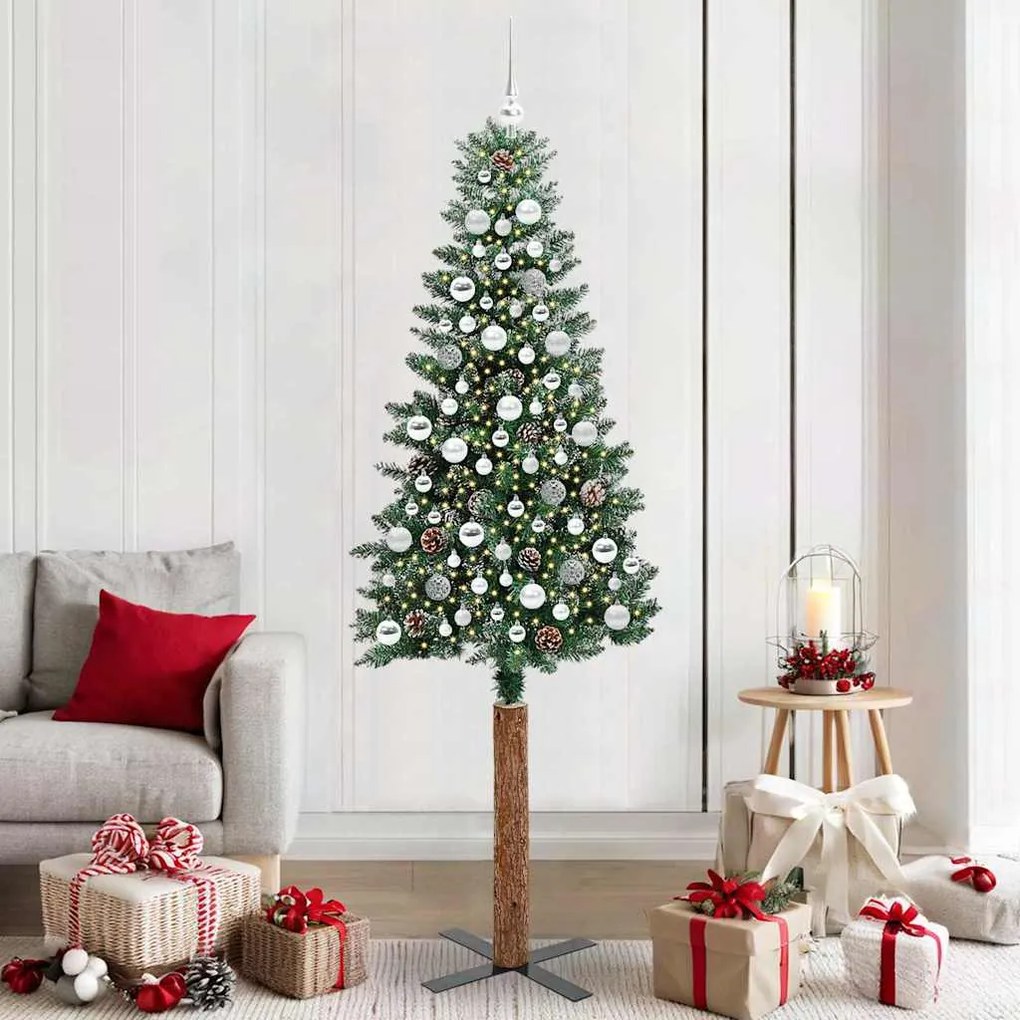 vidaXL Árvore de Natal Slim com 300 LEDs com suporte Verde 210 cm