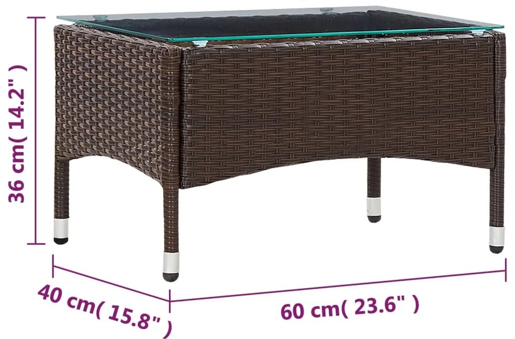 Mesa de centro 60x40x36 cm vime PE castanho