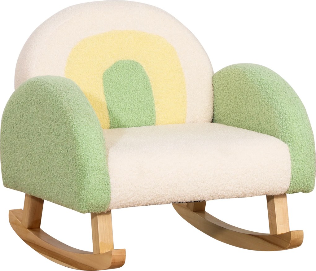HOMCOM Poltrona Infantil 18-36 Meses com Braços e Acolchoamento Espesso em Sherpa e Madeira de Eucalipto, Verde | Aosom Portugal
