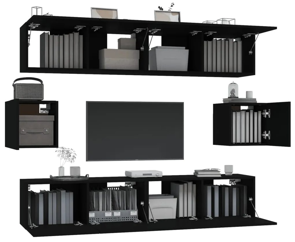 Conjunto móveis de TV 6 pcs madeira processada preto