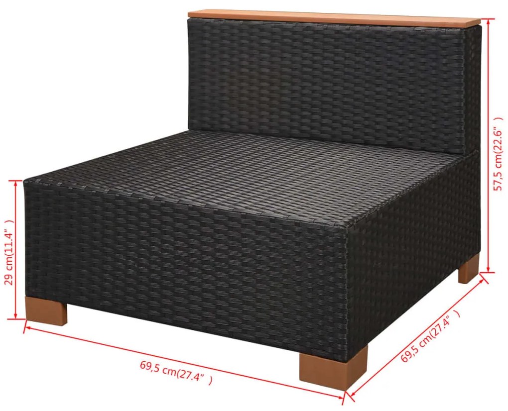 10 pcs conjunto lounge de jardim c/ almofadões vime PE preto