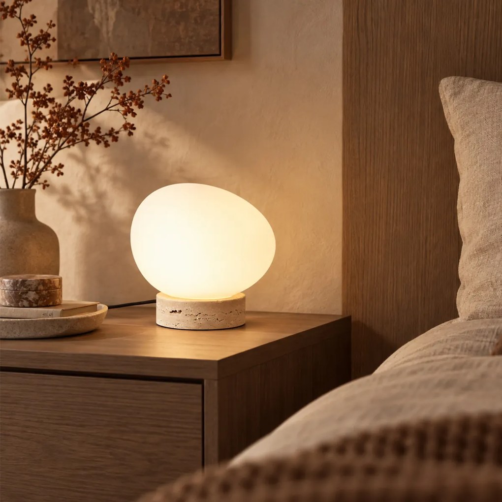Candeeiro de Mesa Japandi Bege com Vidro Opalino - Sally