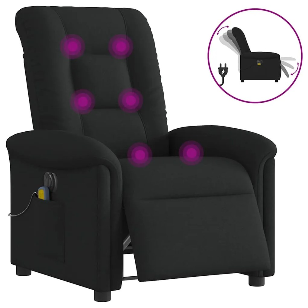 vidaXL Poltrona reclinável de massagens elétrica tecido preto
