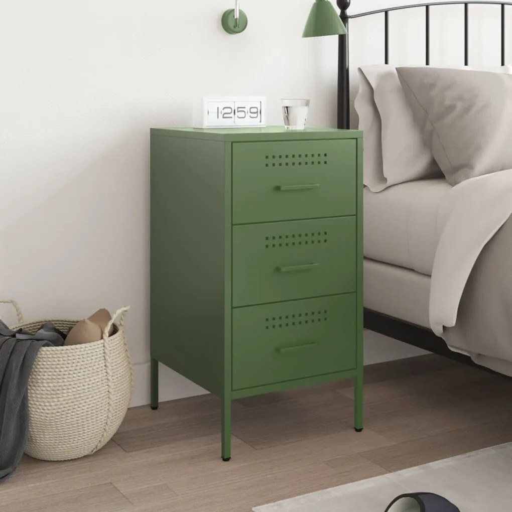 Mesa de cabeceira 36x39x68 cm aço verde-azeitona